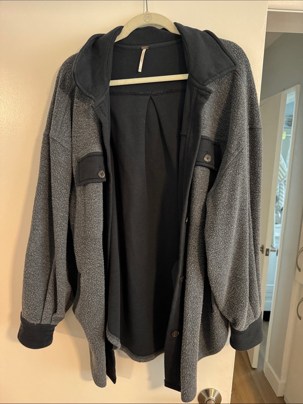 Free People Gray and Black Fleece Shacket